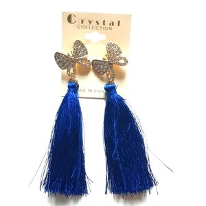 Crystal Collection Butterfly Tassel Earrings